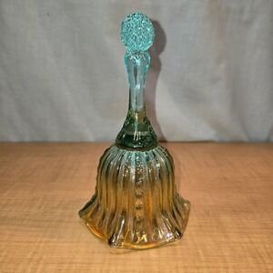 6" Blue Yellow Iridescent‎ Ombre Glass Tulip Shaped Bell